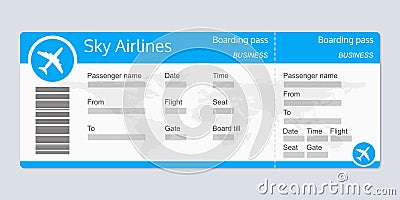 Plane ticket template. Airplane flight ticket realistic blank. Boarding pass. Vector illustration. Vector Illustration